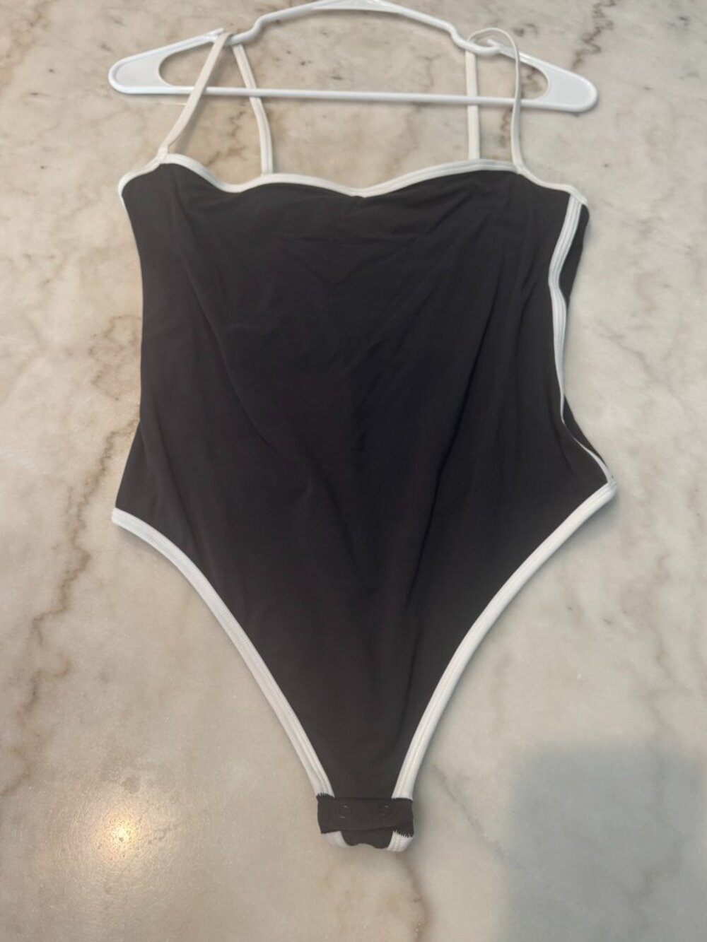 SKIMS Black and White Trim Thong Bodysuit size L